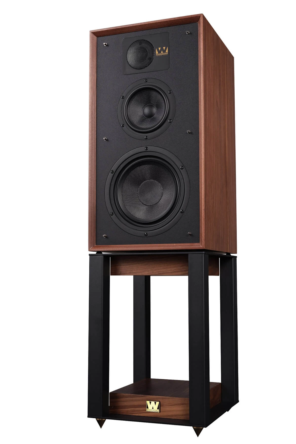 Wharfedale-Linton-85-Stand-walnut-side-front-with-speaker