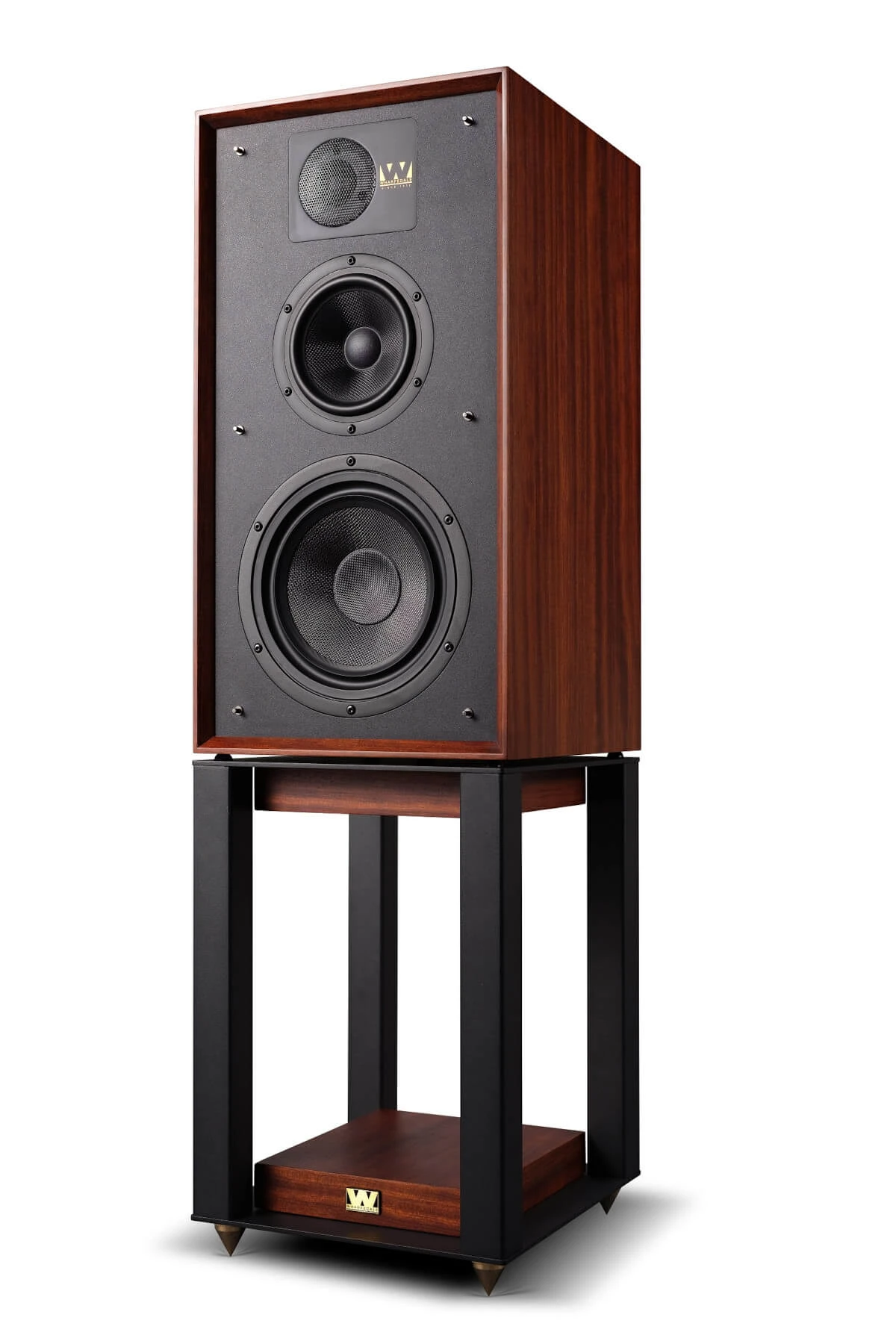 Wharfedale-Linton-85-Stand-mahagony-side-front-with-speaker